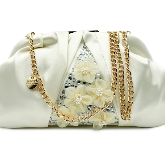 Badgley Mischka Cluth Purse with Floral and Chain Strap NEW WITH TAGS